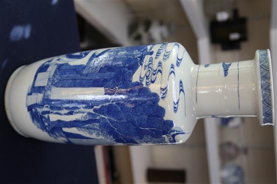 A large Chinese blue and white rouleau vase, late 19th century, 46.5cm